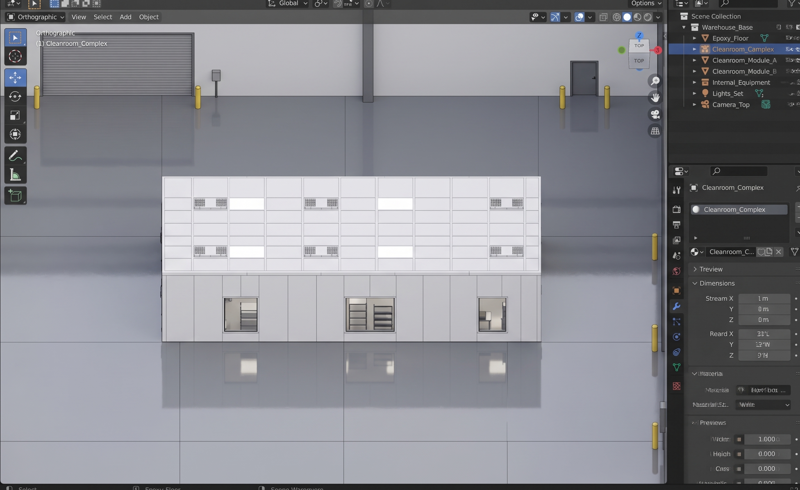 Engineering layout visualization of a multi-room controlled environment