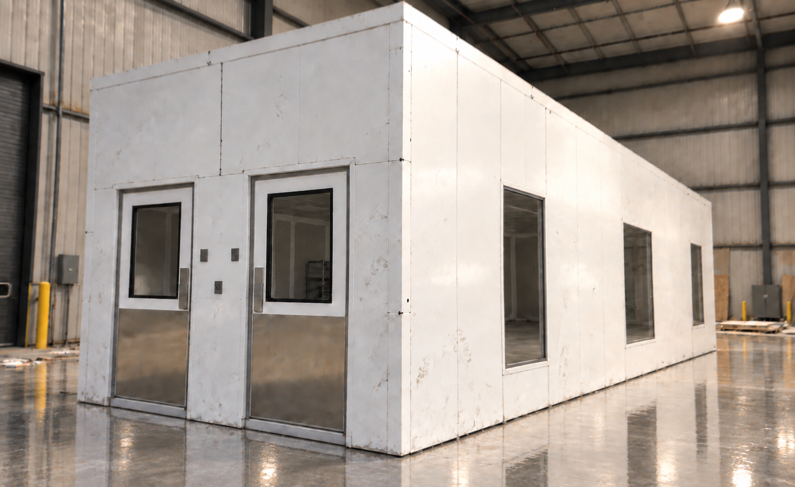 Installed prefabricated cleanroom structure inside an industrial facility